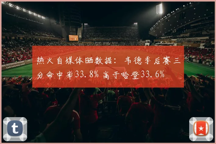 热火自媒体晒数据：韦德季后赛三分命中率33.8% 高于哈登33.6%